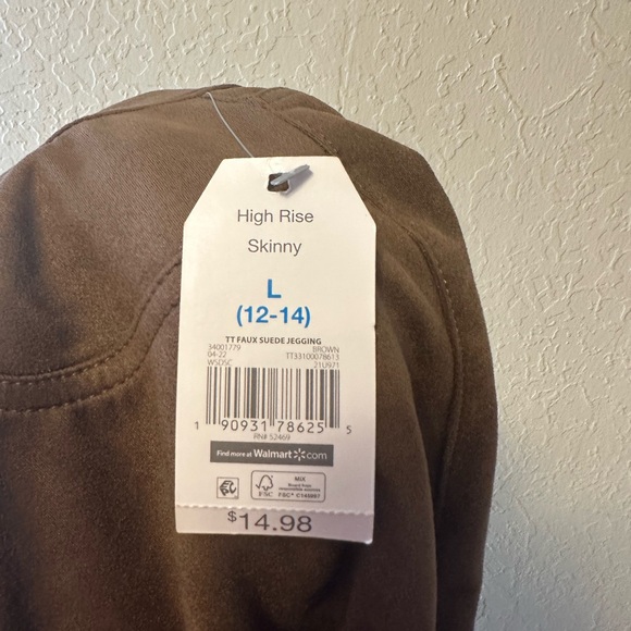 Time and Tru XL 12-14 Large Faux Suede Brown Pull On Skinny Pants - Picture 8 of 8